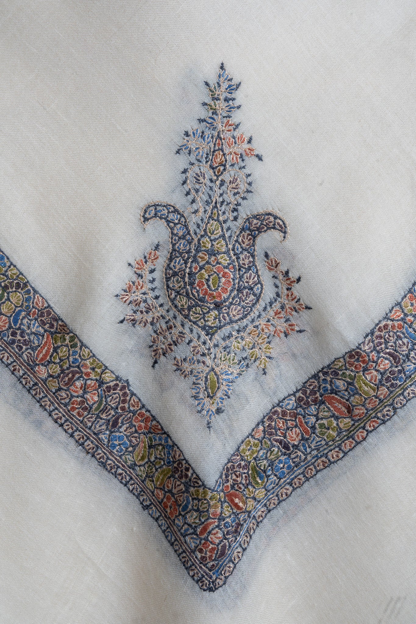 Misty Dawn Rumal — Pure Pashmina Sozni Hand Embroidered
