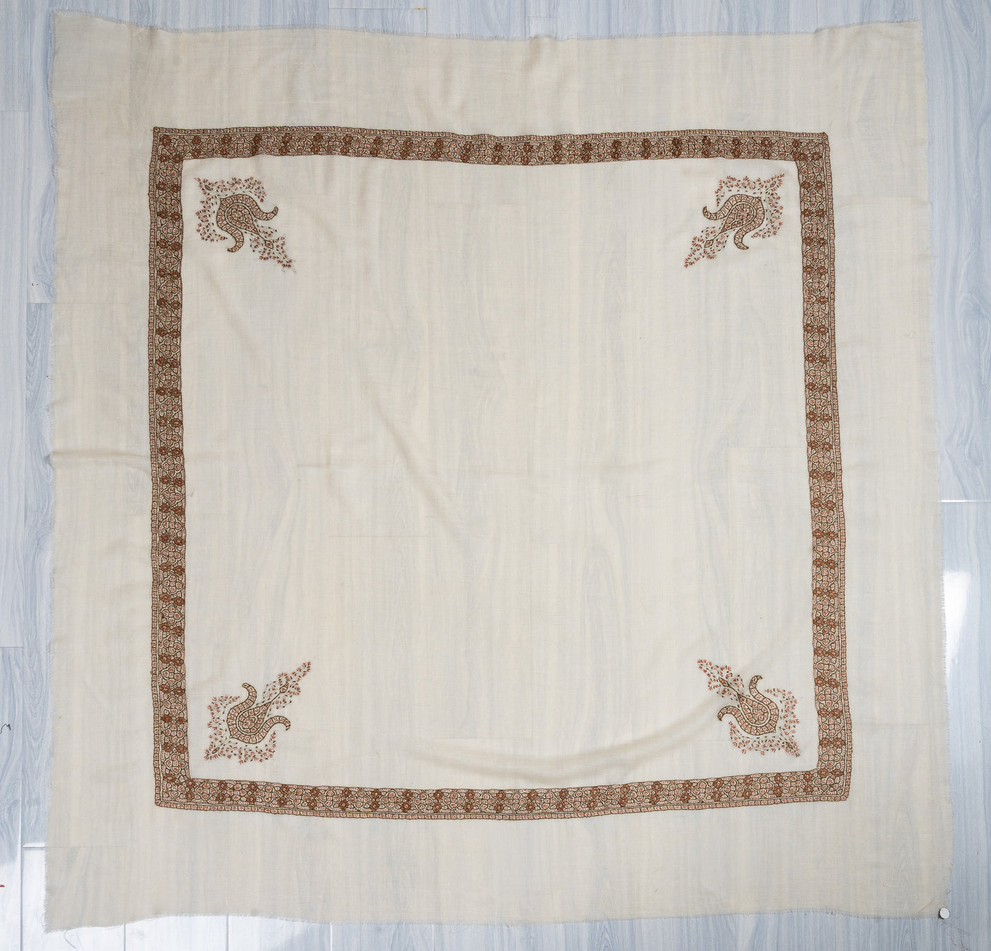 Rosewood Charm Rumal — Pure Pashmina Sozni Hand Embroidered