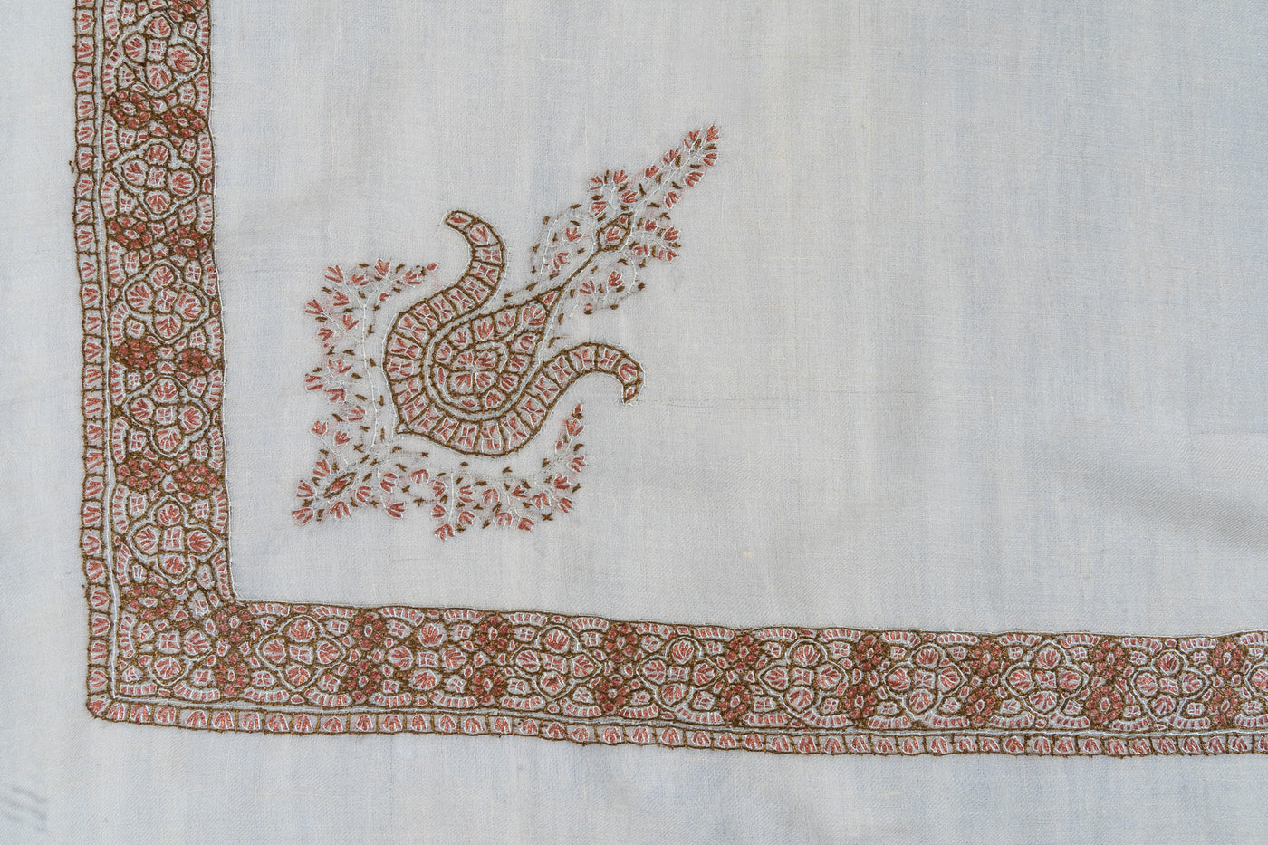 Rosewood Charm Rumal — Pure Pashmina Sozni Hand Embroidered