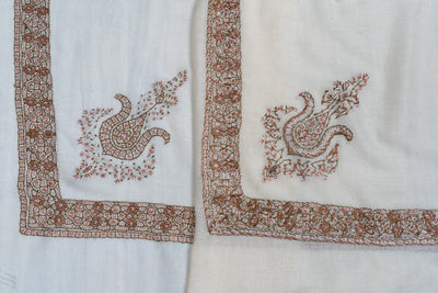 Rosewood Charm Rumal — Pure Pashmina Sozni Hand Embroidered