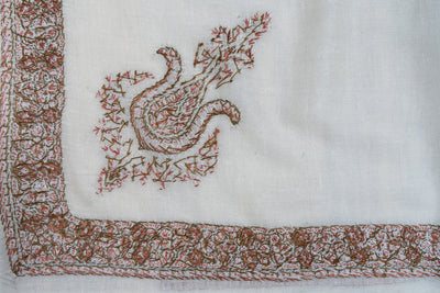Rosewood Charm Rumal — Pure Pashmina Sozni Hand Embroidered