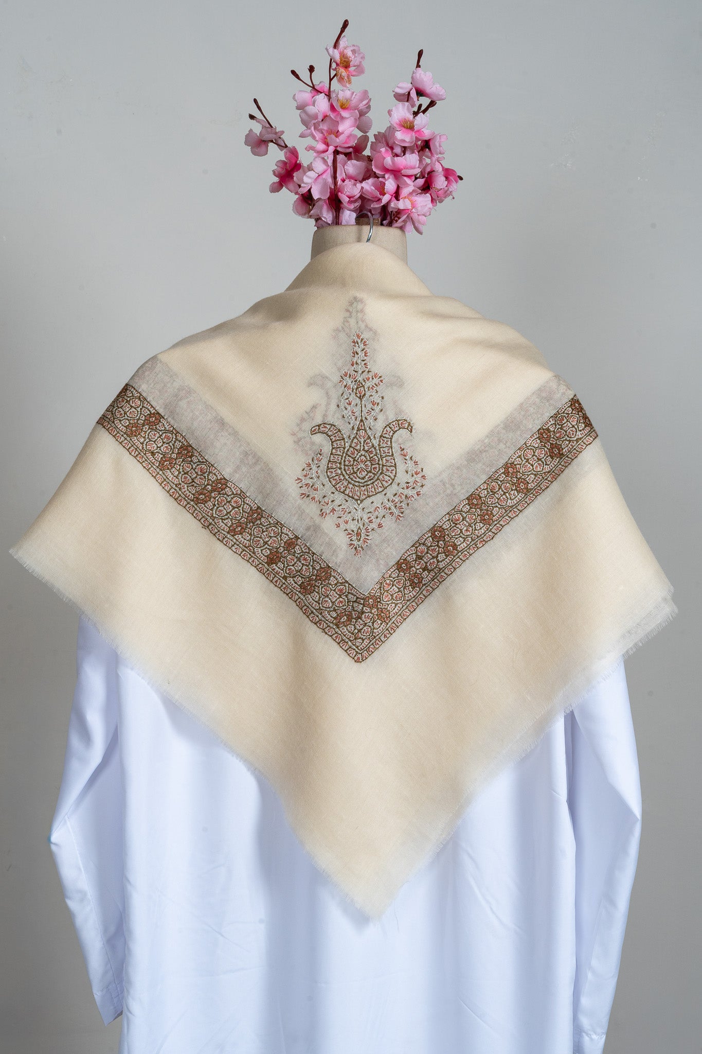 Rosewood Charm Rumal — Pure Pashmina Sozni Hand Embroidered