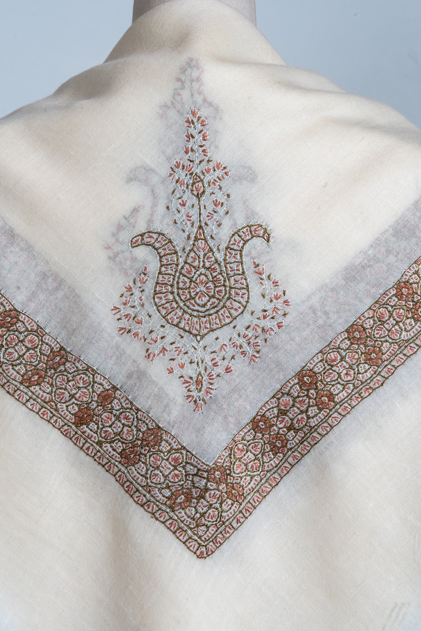 Rosewood Charm Rumal — Pure Pashmina Sozni Hand Embroidered