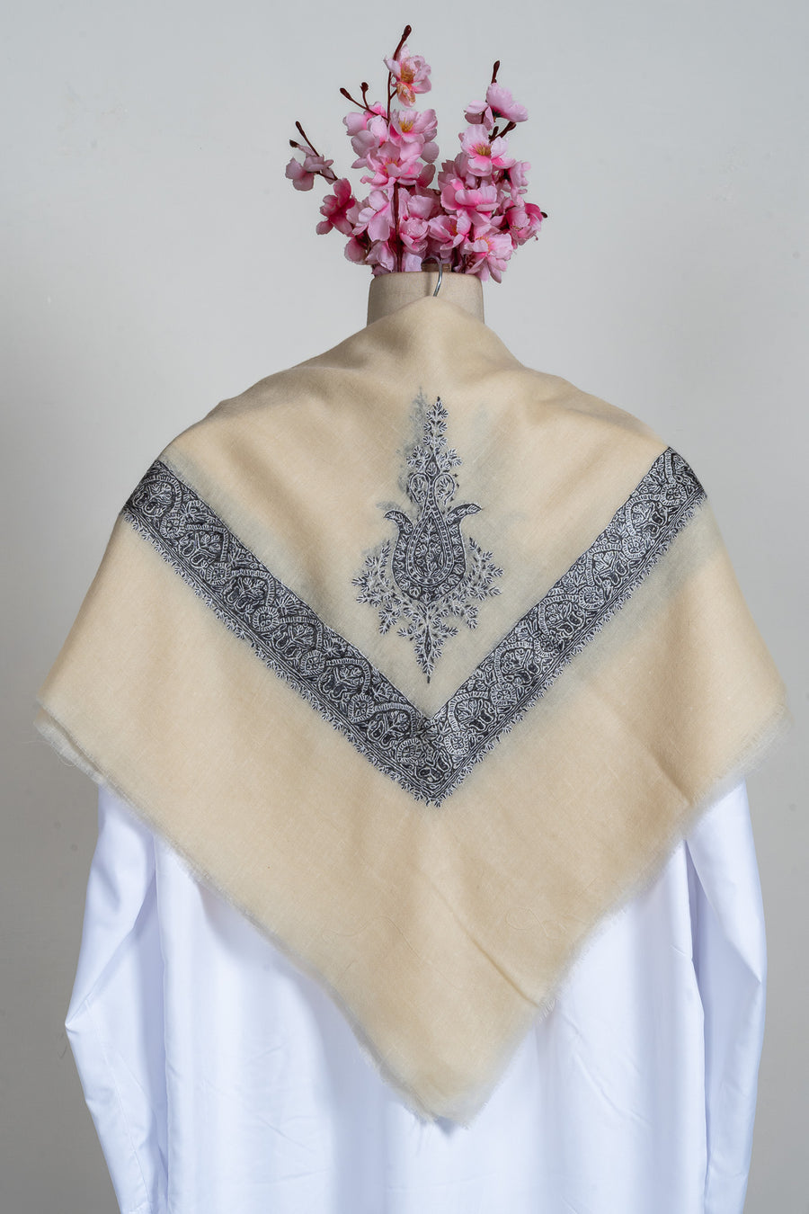 Midnight Veil Rumal — Cashmere Sozni Hand Embroidered