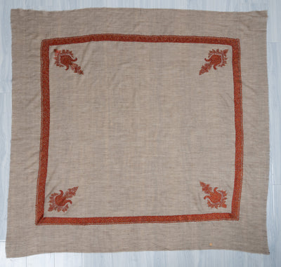 Crimson Earth Rumal — Pure Pashmina Sozni Hand Embroidered