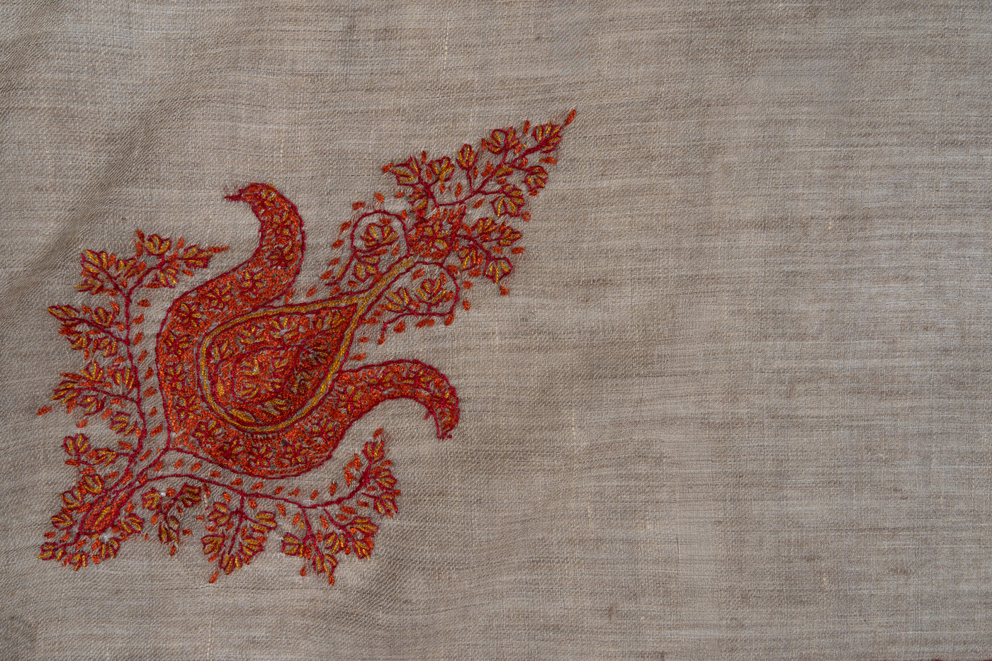 Crimson Earth Rumal — Pure Pashmina Sozni Hand Embroidered