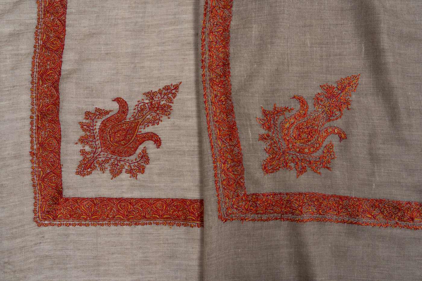 Crimson Earth Rumal — Pure Pashmina Sozni Hand Embroidered