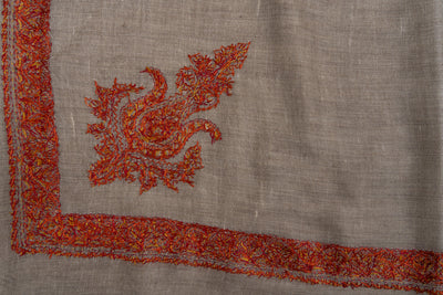 Crimson Earth Rumal — Pure Pashmina Sozni Hand Embroidered