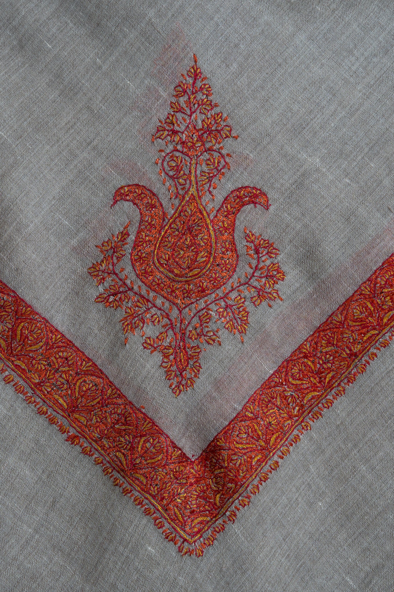 Crimson Earth Rumal — Pure Pashmina Sozni Hand Embroidered