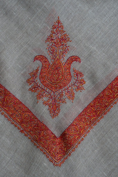 Crimson Earth Rumal — Pure Pashmina Sozni Hand Embroidered