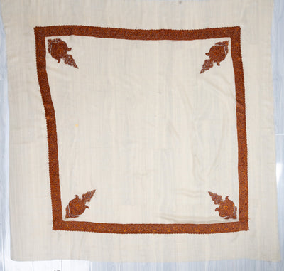 Autumn Flame Rumal — Pure Pashmina Sozni Hand Embroidered