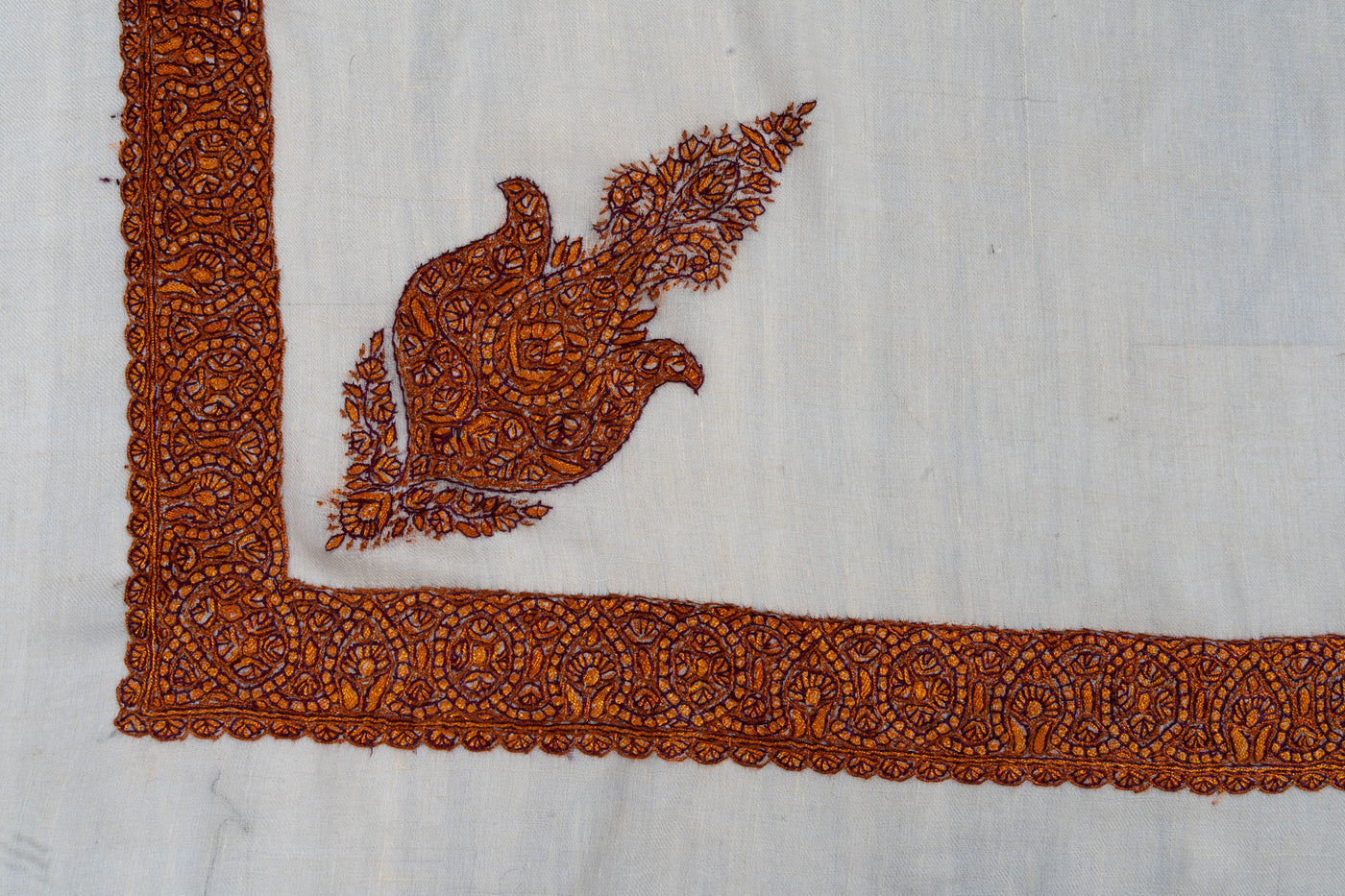 Autumn Flame Rumal — Pure Pashmina Sozni Hand Embroidered