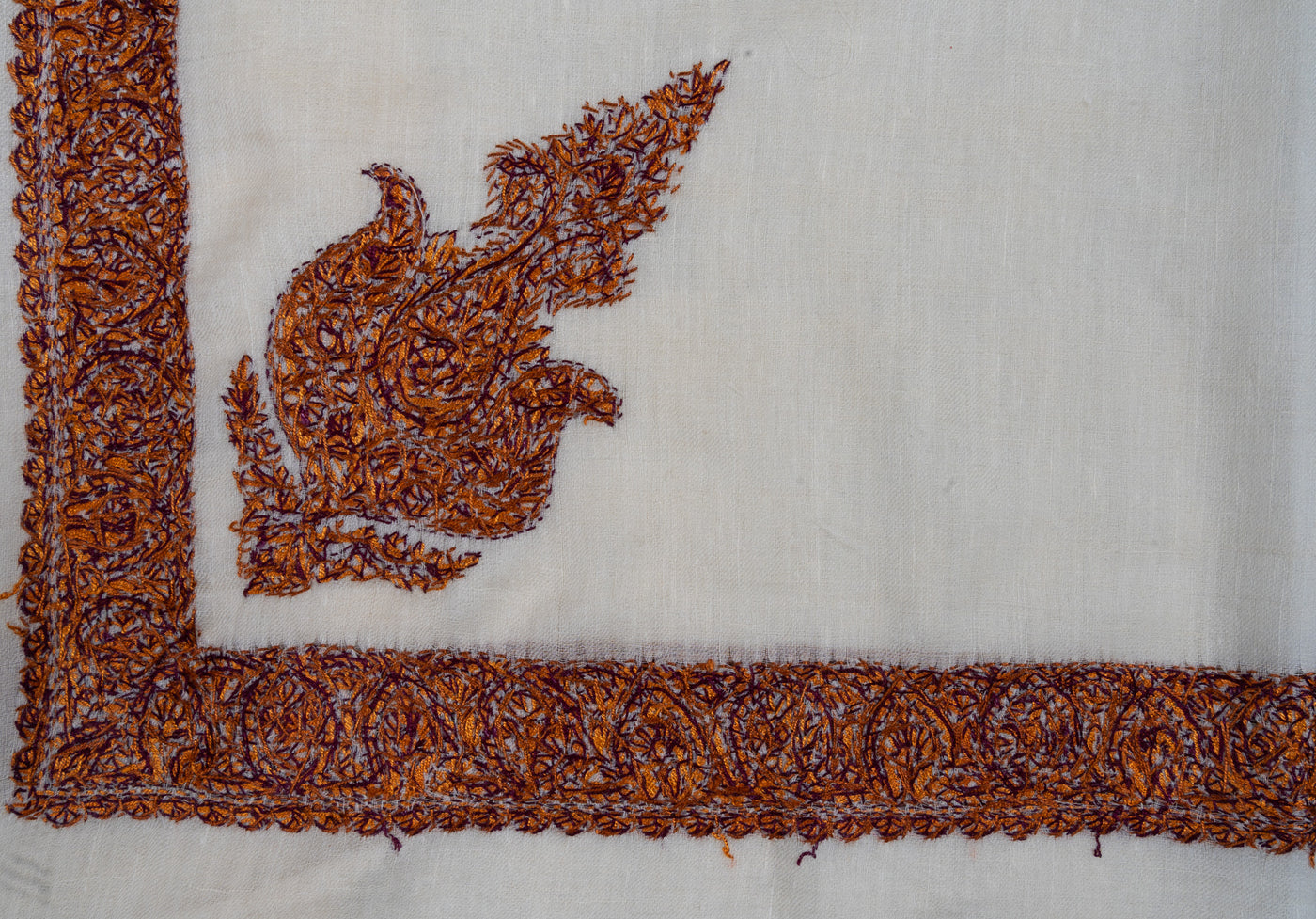 Autumn Flame Rumal — Pure Pashmina Sozni Hand Embroidered