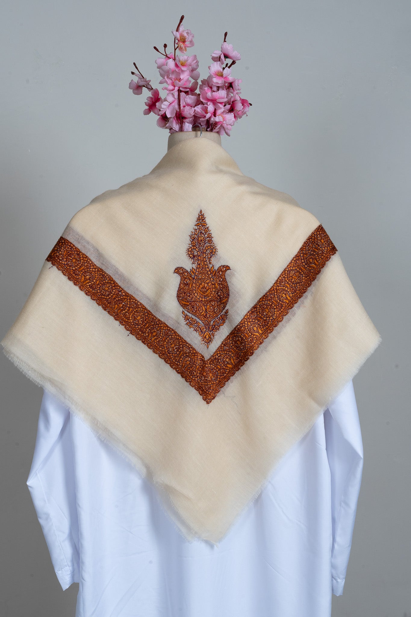 Autumn Flame Rumal — Pure Pashmina Sozni Hand Embroidered