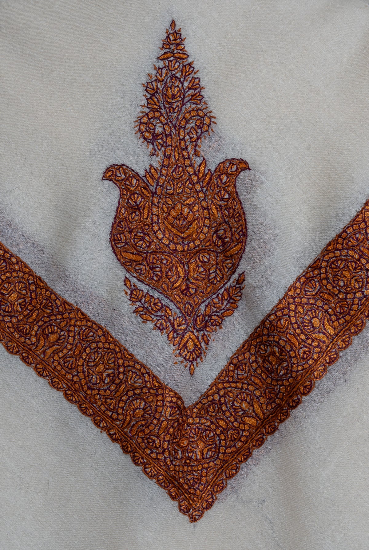 Autumn Flame Rumal — Cashmere Sozni Hand Embroidered