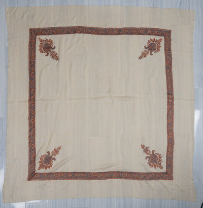 Saffron Sky Rumal — Pure Pashmina Sozni Hand Embroidered