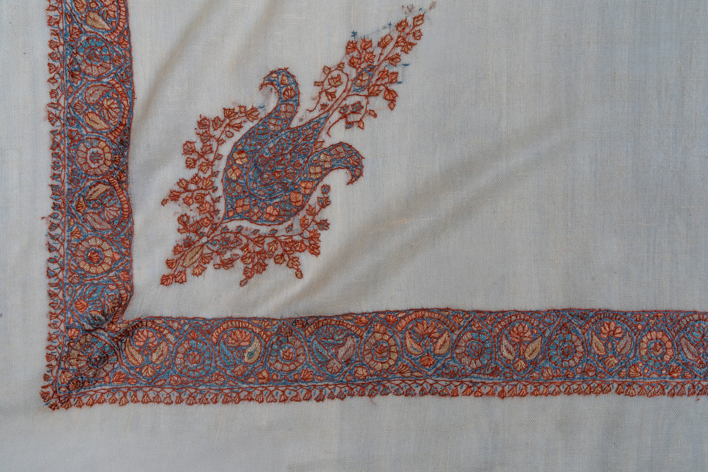 Saffron Sky Rumal — Pure Pashmina Sozni Hand Embroidered