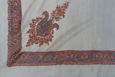 Saffron Sky Rumal — Pure Pashmina Sozni Hand Embroidered