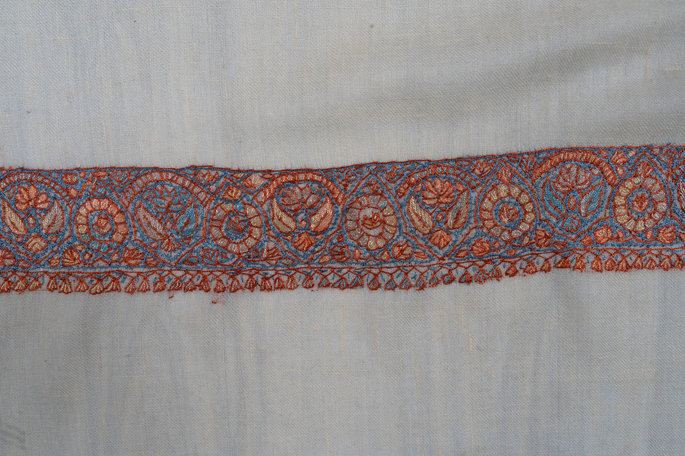 Saffron Sky Rumal — Pure Pashmina Sozni Hand Embroidered