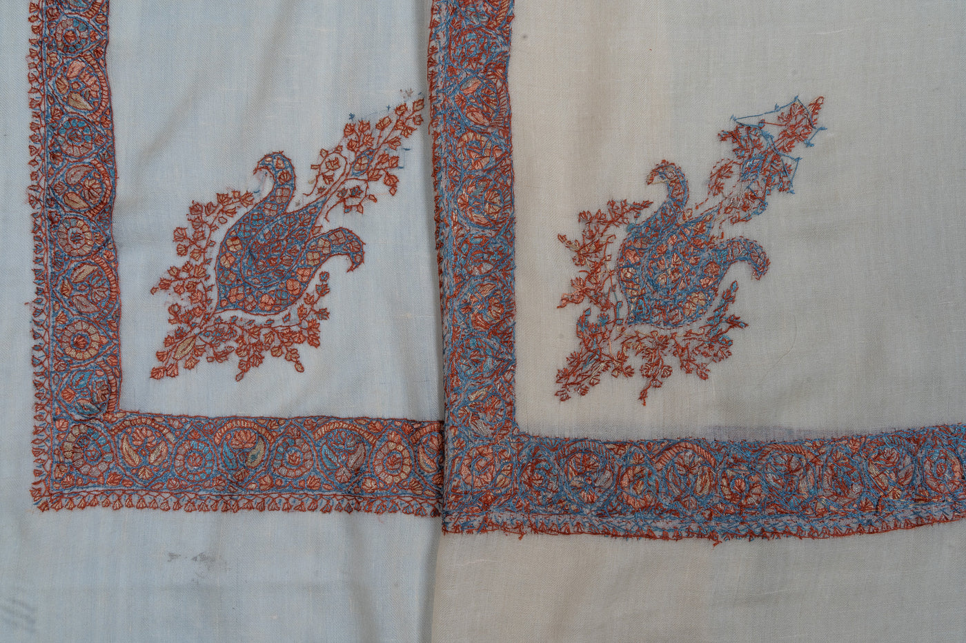 Saffron Sky Rumal — Pure Pashmina Sozni Hand Embroidered