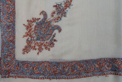 Saffron Sky Rumal — Pure Pashmina Sozni Hand Embroidered