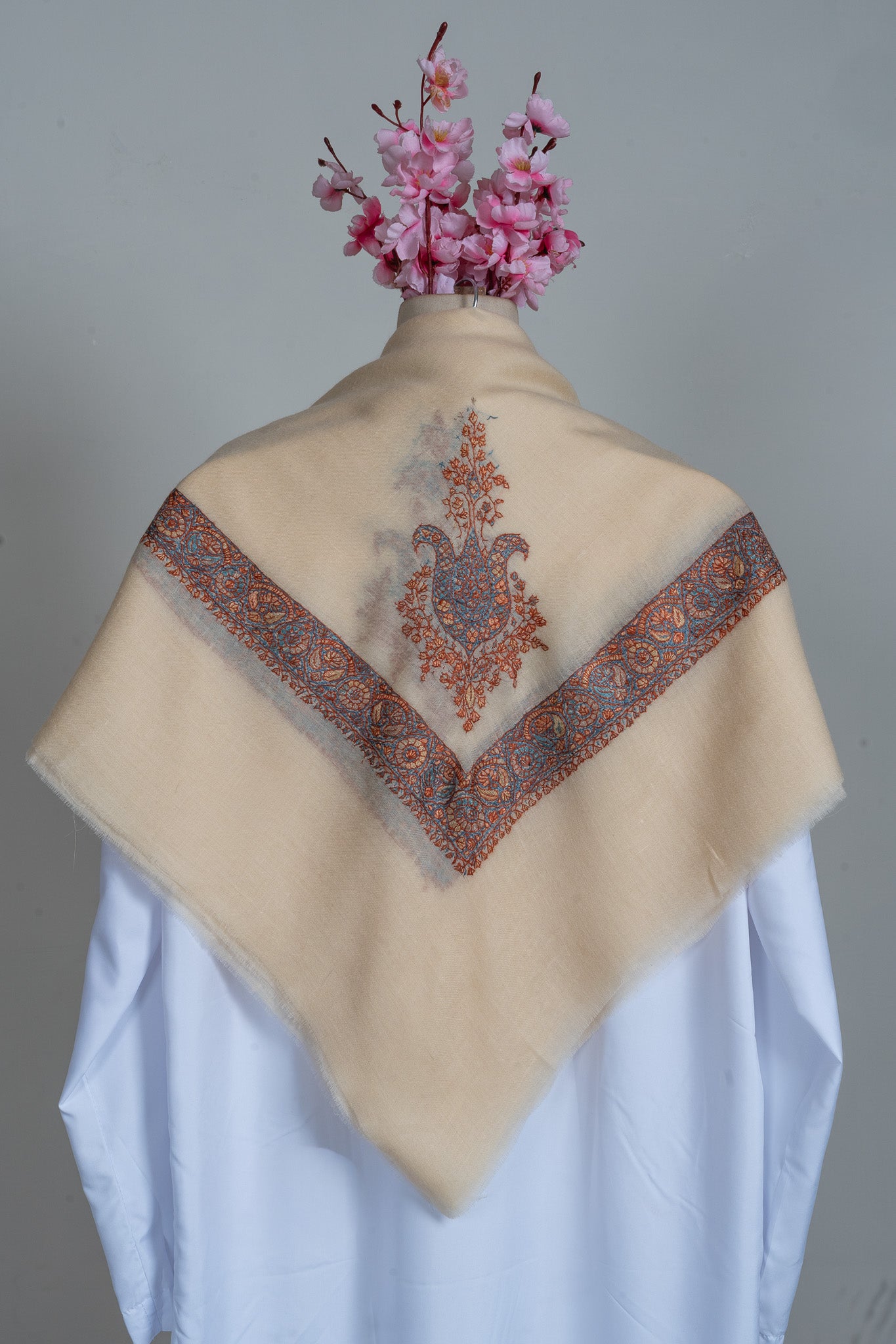 Saffron Sky Rumal — Pure Pashmina Sozni Hand Embroidered