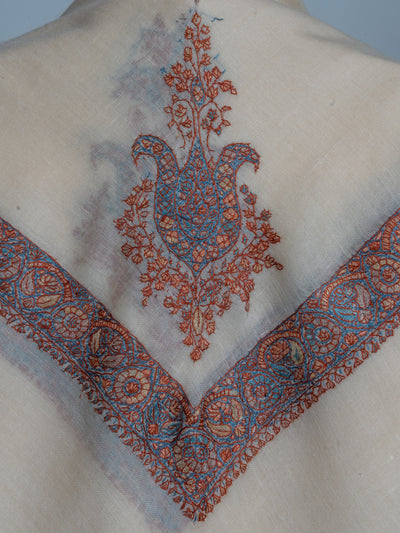 Saffron Sky Rumal — Pure Pashmina Sozni Hand Embroidered