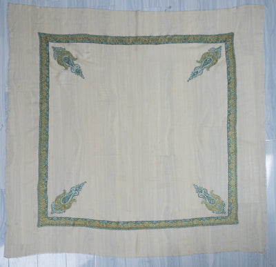 Seafoam Bloom Rumal — Pure Pashmina Sozni Hand Embroidered