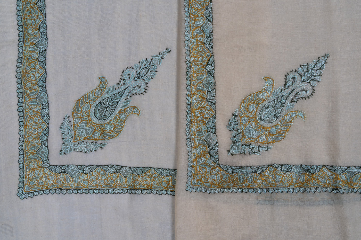 Seafoam Bloom Rumal — Pure Pashmina Sozni Hand Embroidered