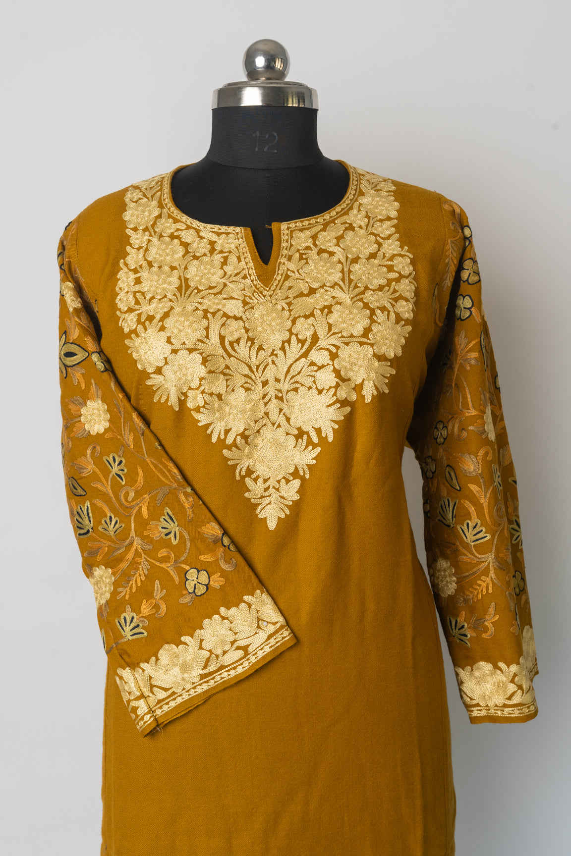 Regal Amber Heavily Embroidered Kashmiri Pheran