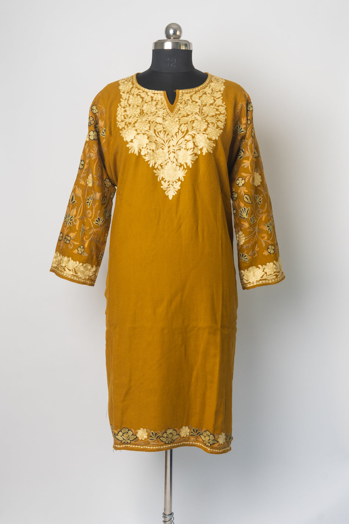 Regal Amber Heavily Embroidered Kashmiri Pheran