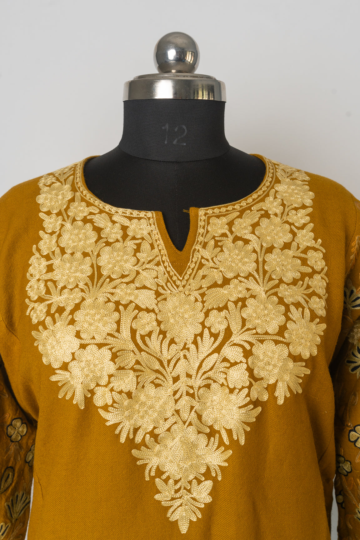 Regal Amber Heavily Embroidered Kashmiri Pheran