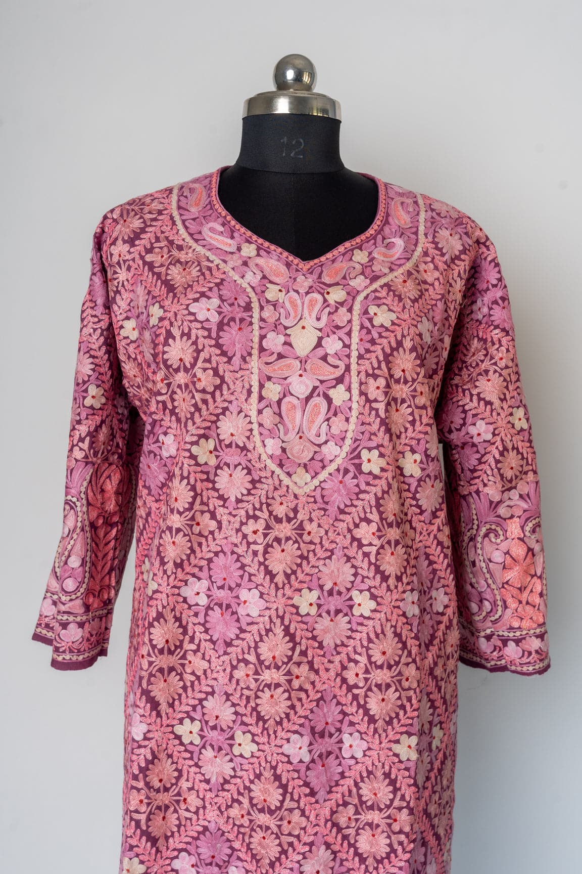 Blush Bloom Heavily Embroidered Kashmiri Pheran