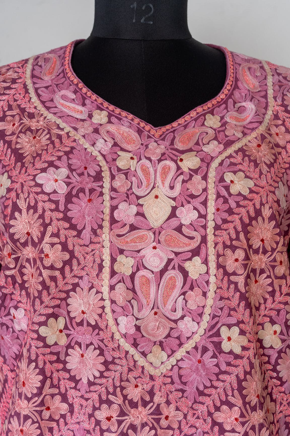 Blush Bloom Heavily Embroidered Kashmiri Pheran