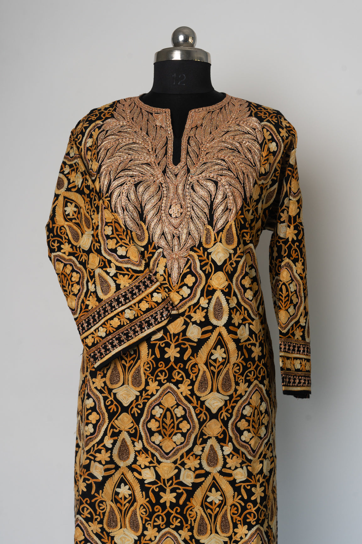 Majestic Ebony Kashmiri Pheran with Tilla & Aari Embroidery