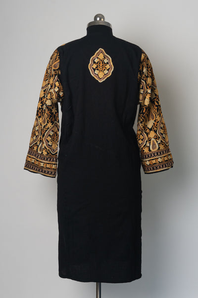 Majestic Ebony Kurti Style Long Dress with Tilla & Aari Embroidery