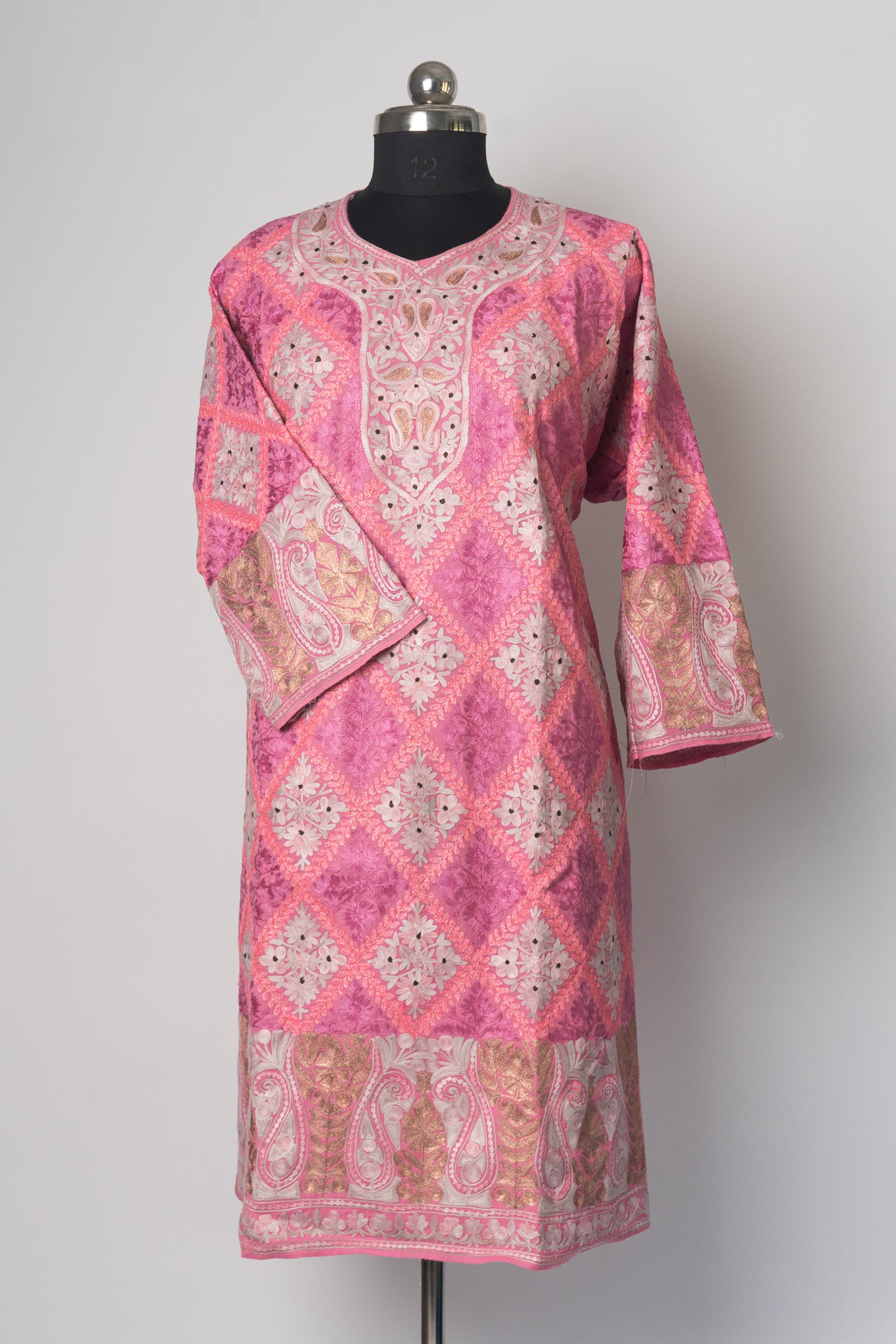 Rosy Splendor Kashmiri Pheran with Aari Embroidery