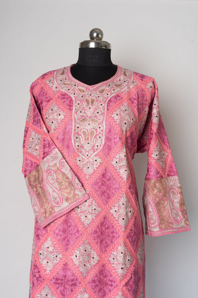 Rosy Splendor Kurti Style Long Dress with Aari Embroidery