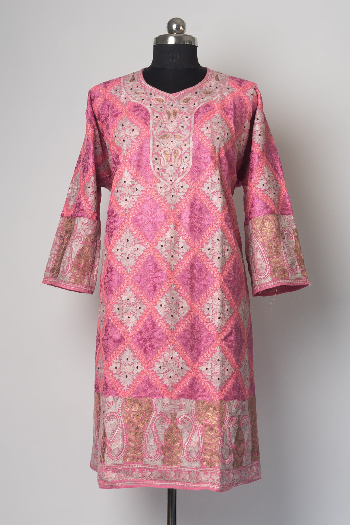 Rosy Splendor Kashmiri Pheran with Aari Embroidery