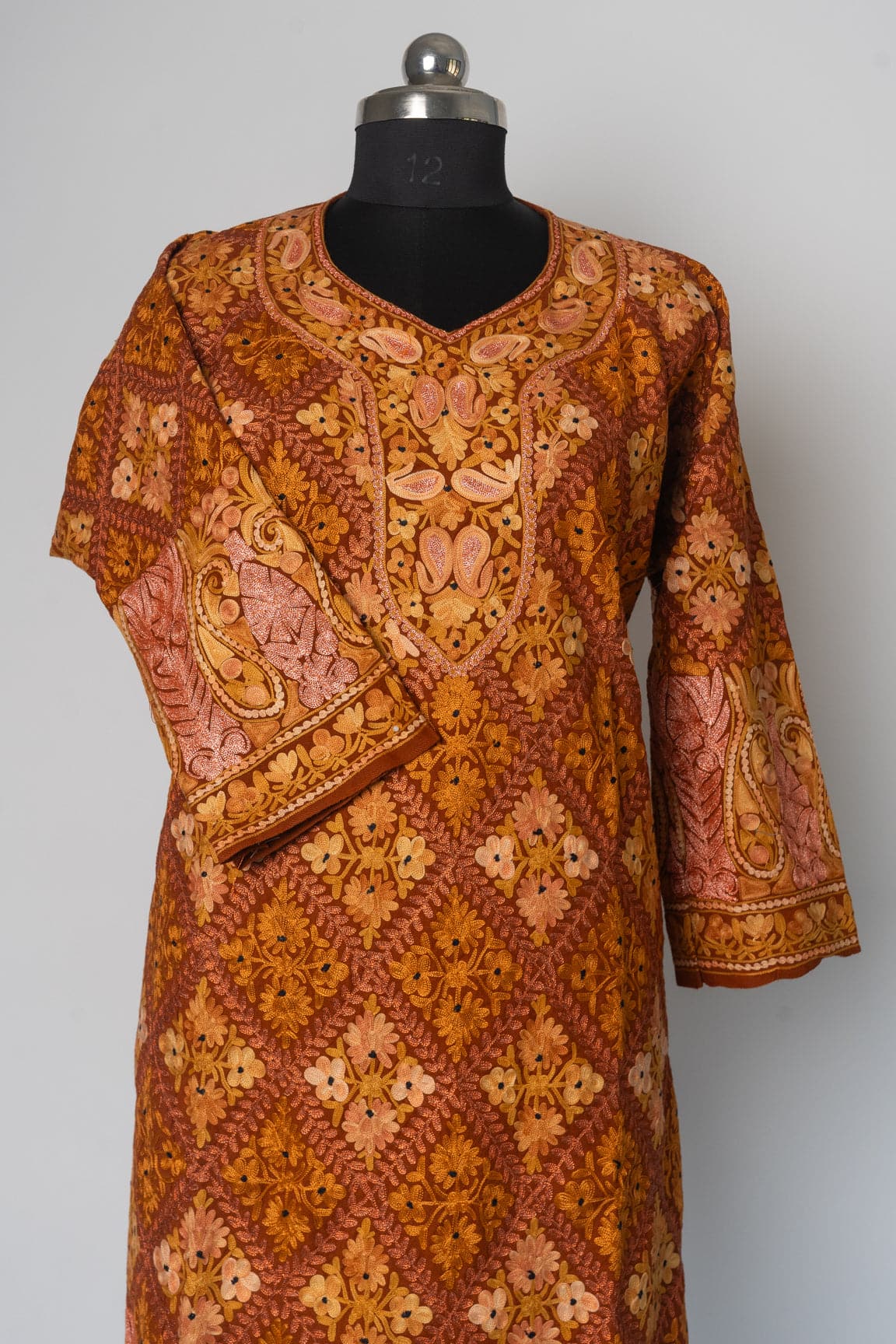 Autumn Radiance Kashmiri Pheran with Aari & Zari Embroidery