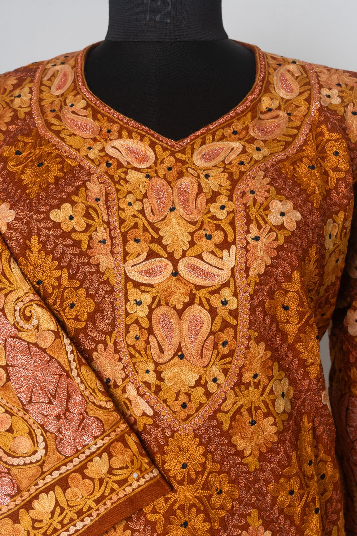 Autumn Radiance Kashmiri Pheran with Aari & Zari Embroidery