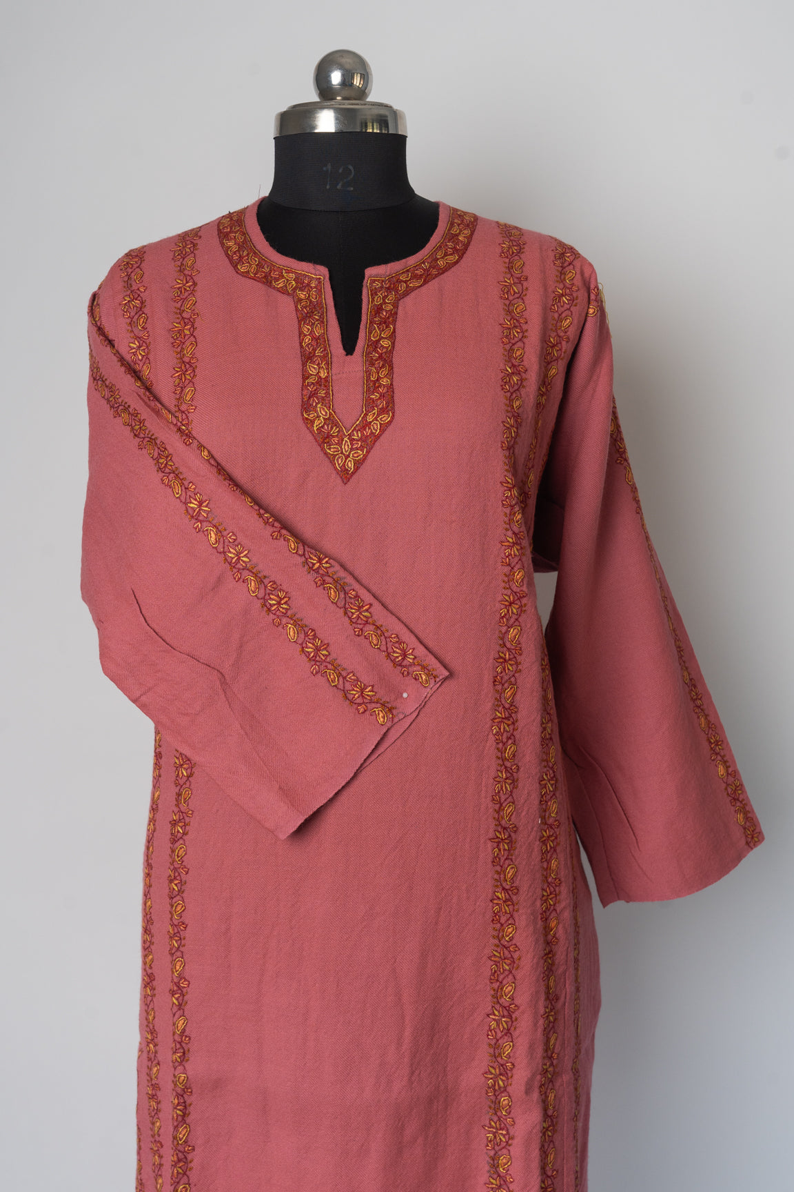 Rosewood Elegance Kurti Style Long Dress with Aari & Tilla Embroidery