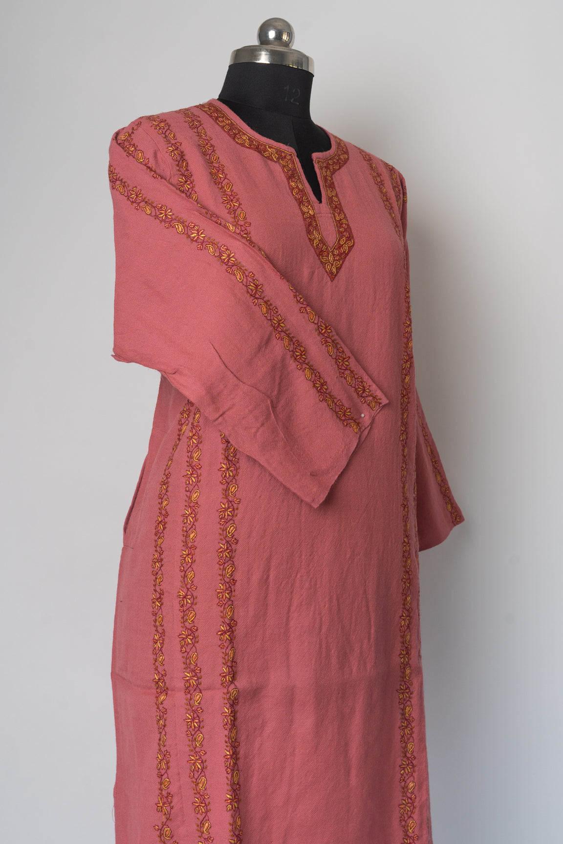 Rosewood Elegance Kurti Style Long Dress with Aari & Tilla Embroidery