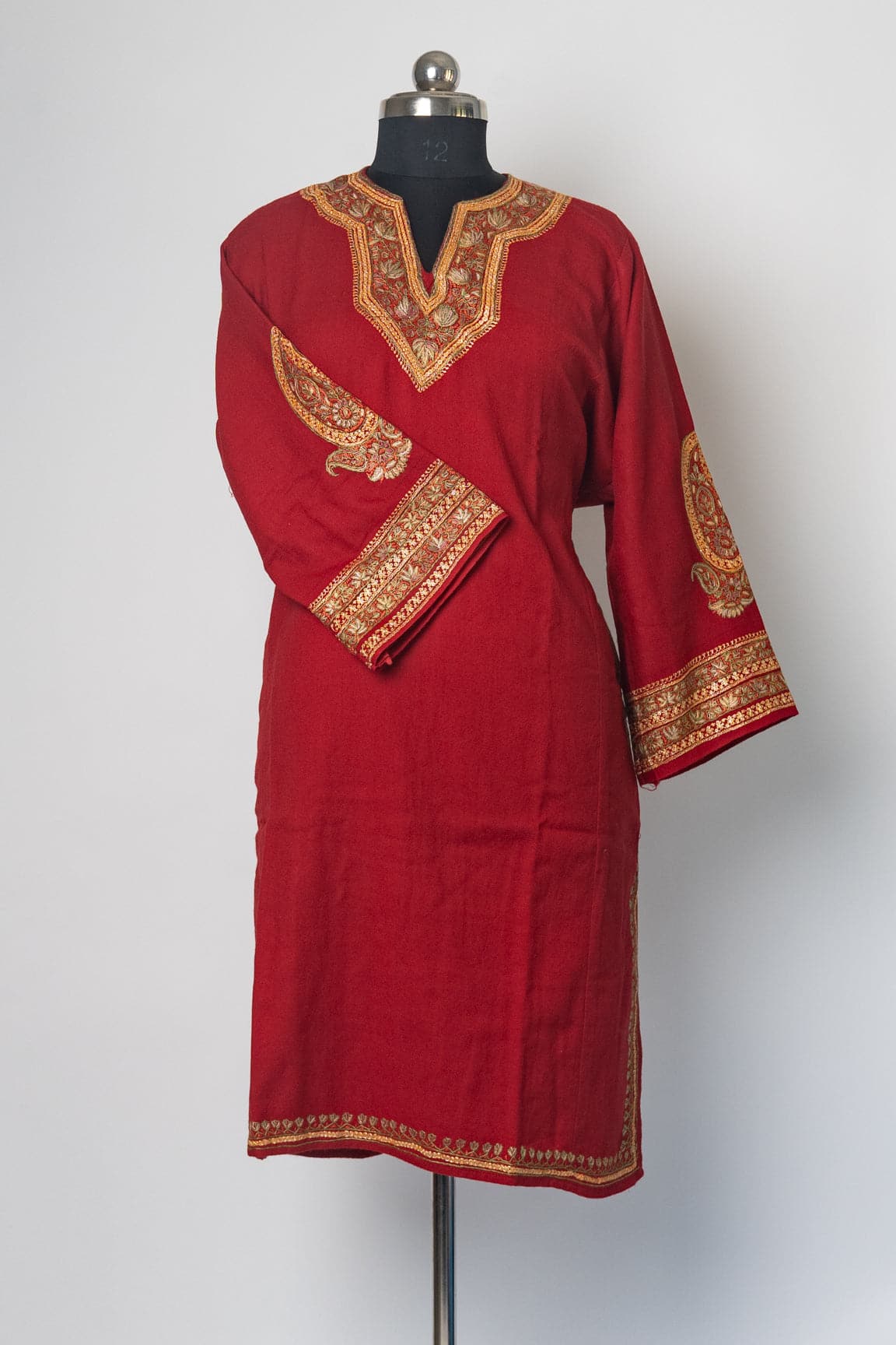 Crimson Elegance Kurti Style Long Dress with Papier Mache & Tilla Hand Embroidery