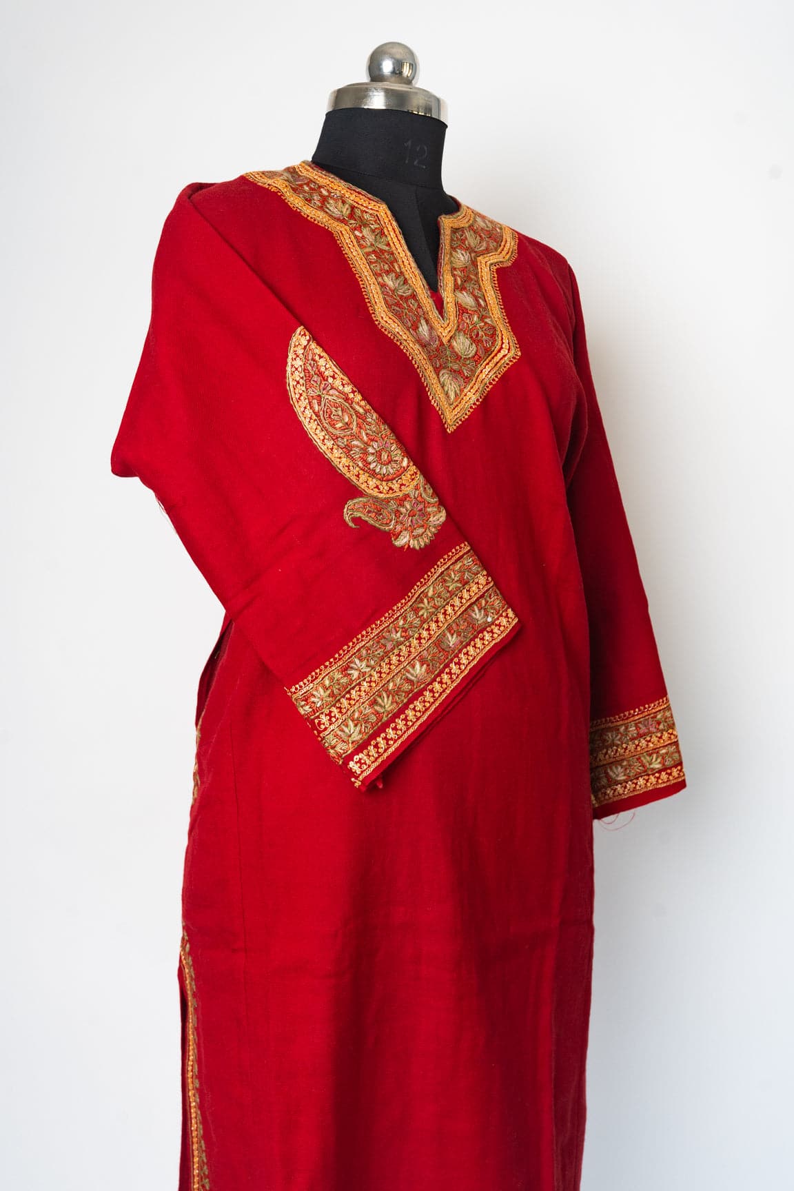 Crimson Elegance Kurti Style Long Dress with Papier Mache & Tilla Hand Embroidery