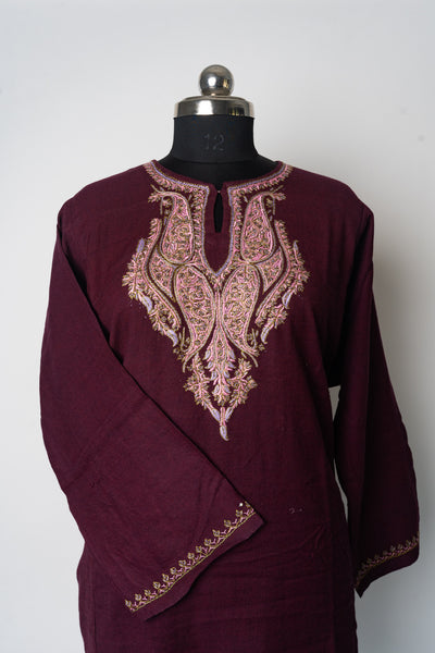 Plum Grace Kurti Style Long Dress with Sozni Hand Embroidery