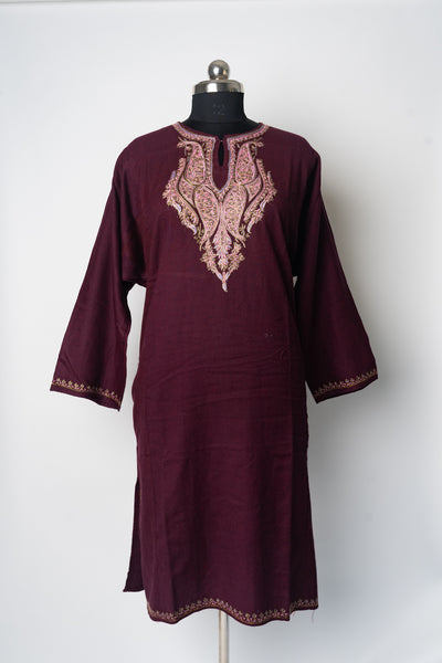 Plum Grace Kurti Style Long Dress with Sozni Hand Embroidery