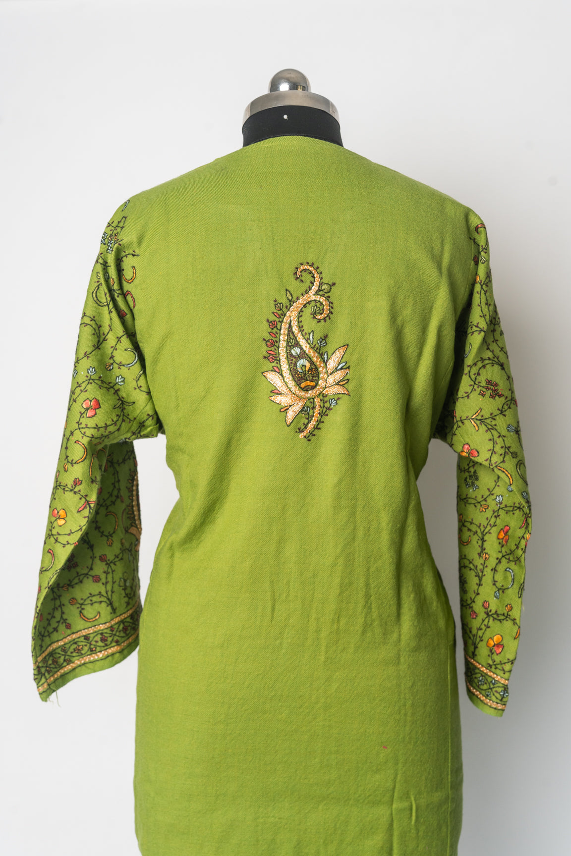 Verdant Elegance Kurti Style Long Dress with Sozni Hand Embroidery