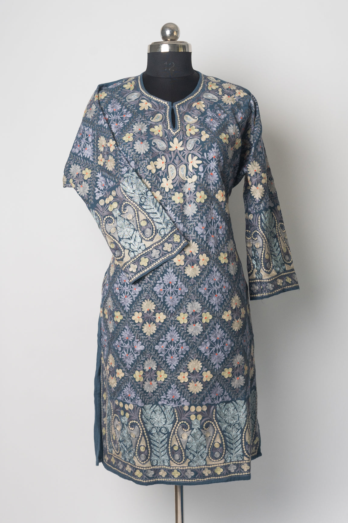 Twilight Blossom Kashmiri Pheran with Aari Embroidery