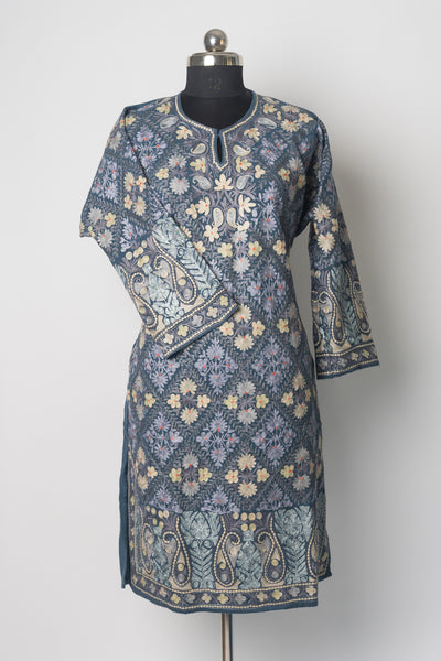 Twilight Blossom Kurti Style Long Dress with Aari Embroidery